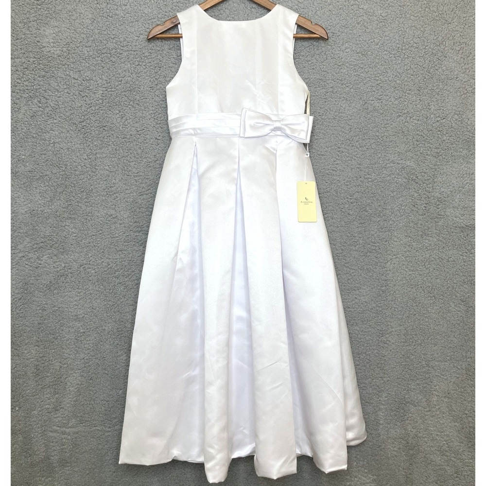 NWT LanTing Bride Formal Dress Girls L/XL White Satin Bow Flower‎ Girl Communion